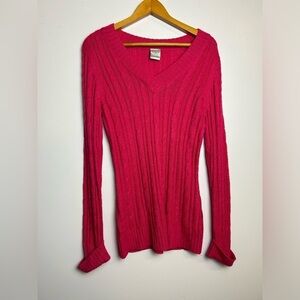 Inked & Faded Y2K Cable Knit Babydoll Pink women’s Size M V-Neck Old money VTG